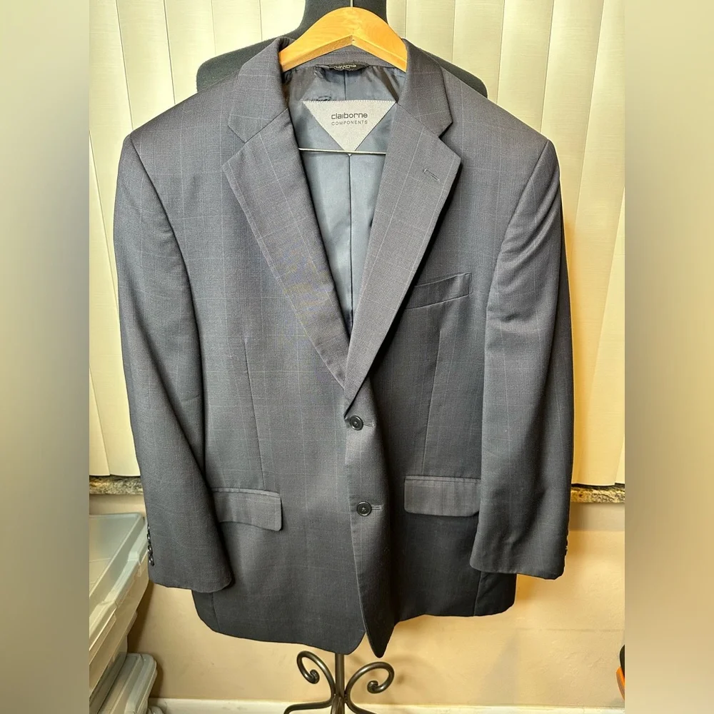 Claiborne Components Black Ginham Career Evening Men’s Suit Jacket
